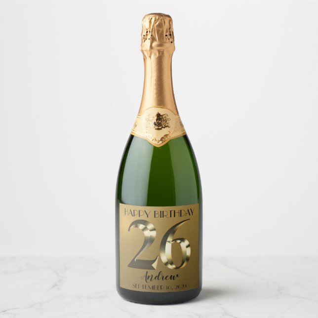 Étiquette de vin métallique en or 26e anniversaire (Devant)