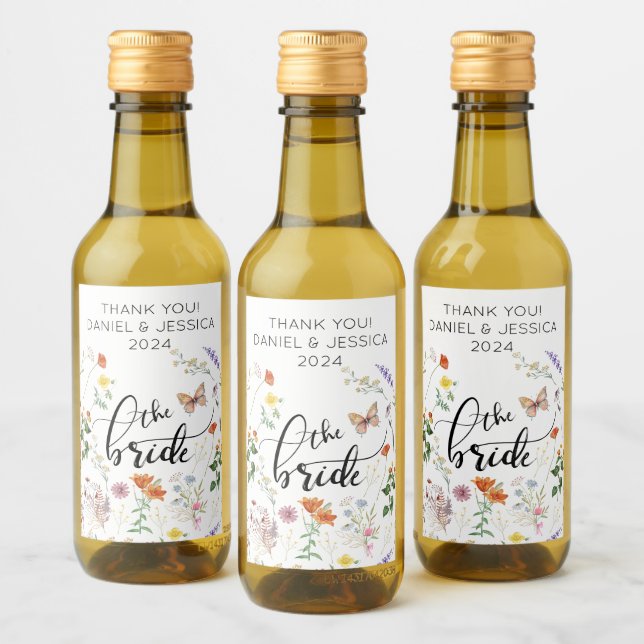 Étiquette de vin miniature mariage fleur sauvage v (Bouteilles)