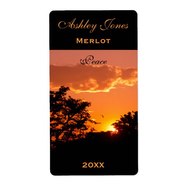 Étiquette de vin Modèle Orange Sunset Bird Silhout (Devant)