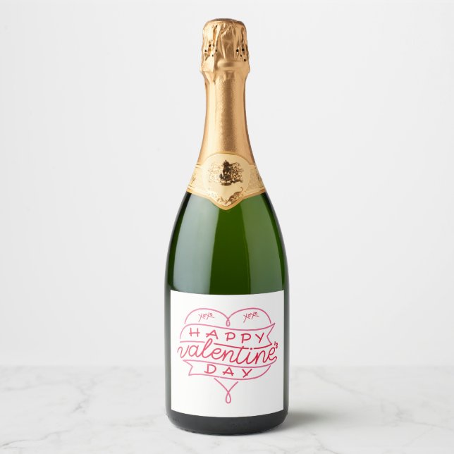 Étiquette de vin mousseux Heureuse Sainte-Valentin (Devant)