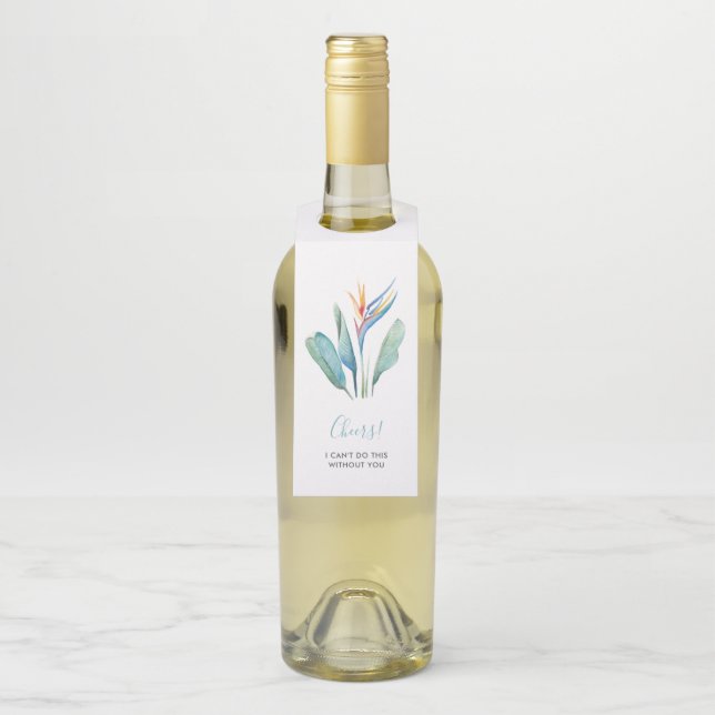 Étiquette de vin Oiseau de Paradis Aquarelle Tropi (Sur bouteille)