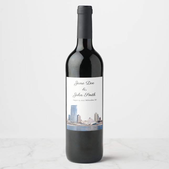 Étiquette de vin personnalisé Milwaukee Skyline (Devant)