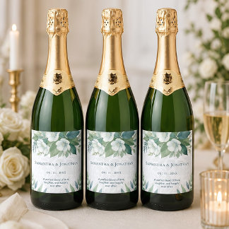Étiquette de vin pétillant de mariage au eucalyptu