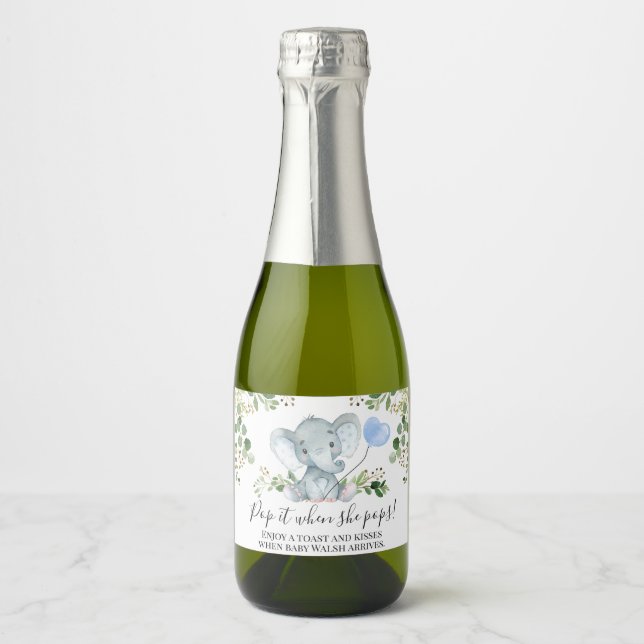 Étiquette de vin pétillant pour Baby Shower élépha (Devant)