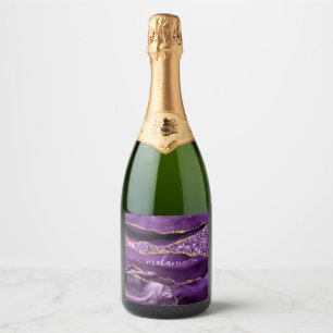 Étiquette de vin pourpre doré avec nom personnalis