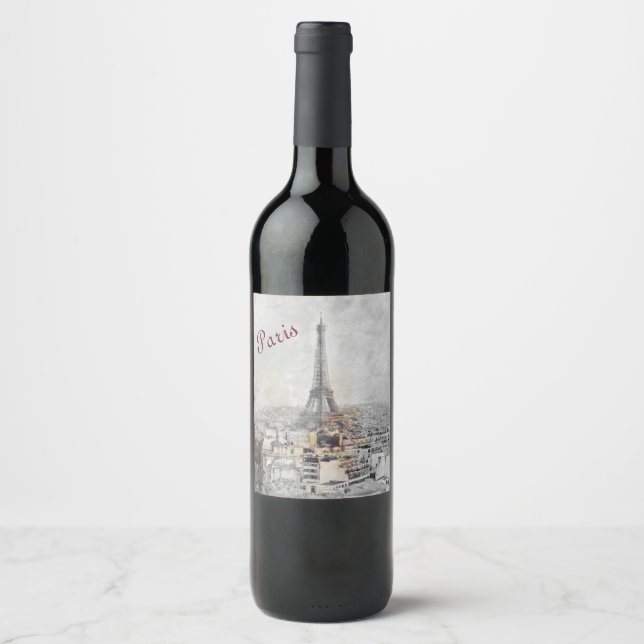 Étiquette de vin Tour Eiffel Paris France - Élégan (Devant)