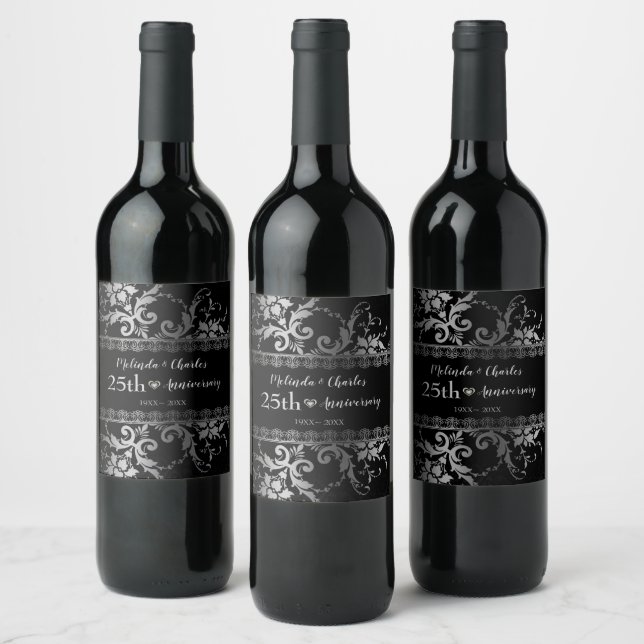Étiquette De Vins En Argent Damas Et Dentelle (Bouteilles)