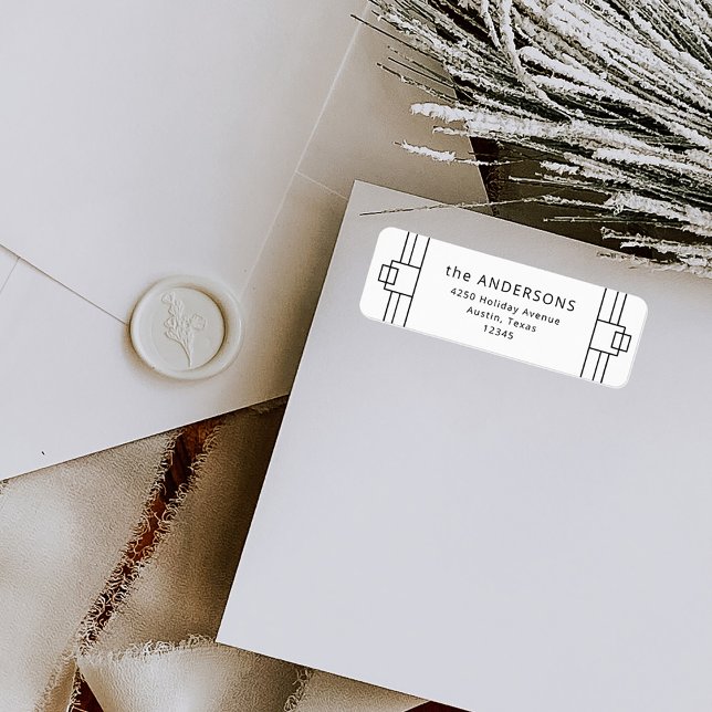 Étiquette Déco moderne | Noir et blanc (Elegant, black and white art deco style address labels to attach to your matching Christmas cards)
