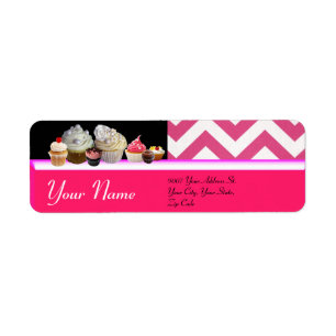 Étiquette DÉLICIEUX CUPCAKES DESERT SHOP, Chevron Rose Blanc