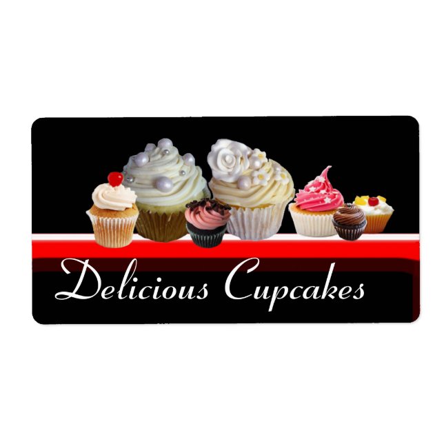 Étiquette DÉLICIEUX CUPCAKES DESERT SHOP, Rose Noir Rouge (Devant)