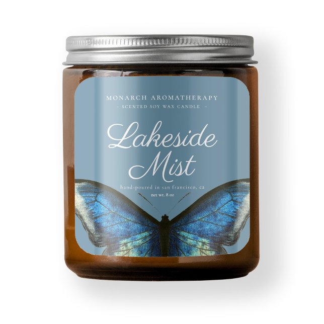 Étiquette d'emballage de produit pour bougie bleu  (Butterfly Blue Candle Product Packaging Label)