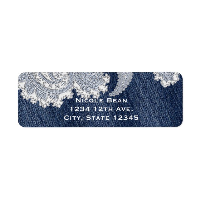 Étiquette Denim Jean & White Lace Élégante Mariage nuptiale (Devant)