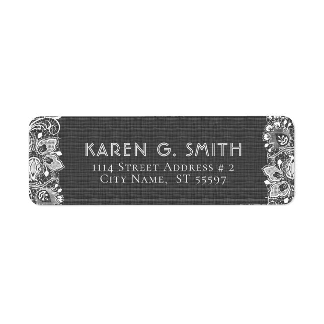 Étiquette Dentelle blanche et texture Burlap de lin noir (Devant)