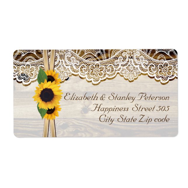Étiquette Dentelle blanche, ruban & tournesol sur mariage en (Devant)