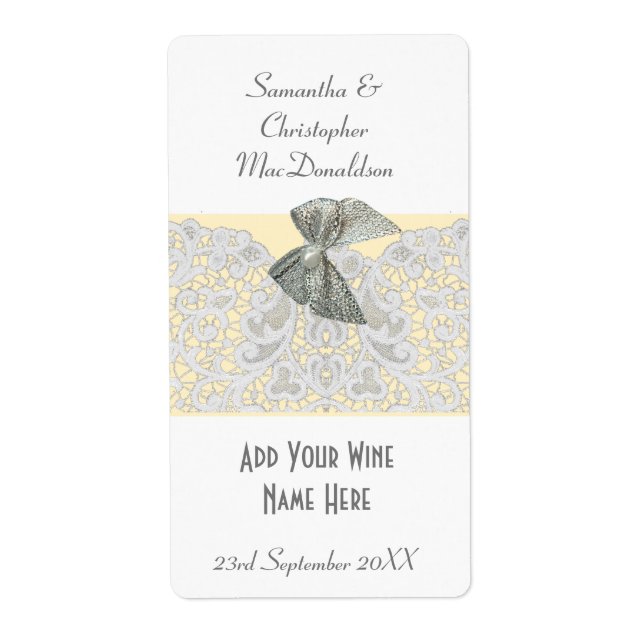 Étiquette Dentelle blanche toute bouteille de vin mariage co (Devant)