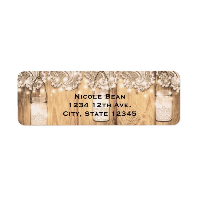 Étiquette Dentelle en bois rustique et Mariage Mason Jar écl (Devant)