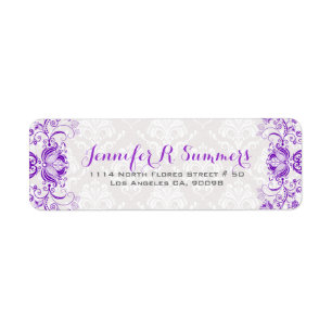 Étiquette Dentelle florale violet Damas blancs