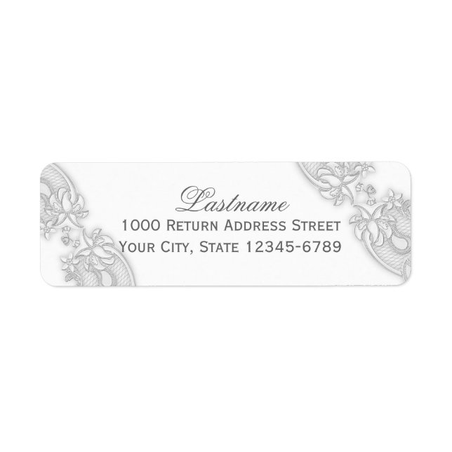 Étiquette Dentelle gris argenté florale victorienne (Devant)