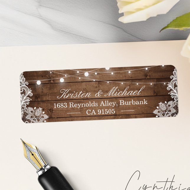 Étiquette Dentelle rustique à cordes de bois rustique (Créateur téléchargé)