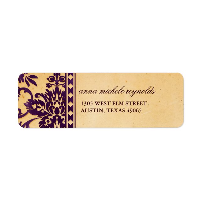 Étiquette Dentelle vintage d'aubergine Damask (Devant)