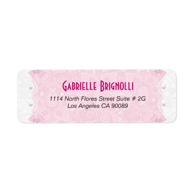 Étiquette Dentelles florales roses et perles blanches (Devant)