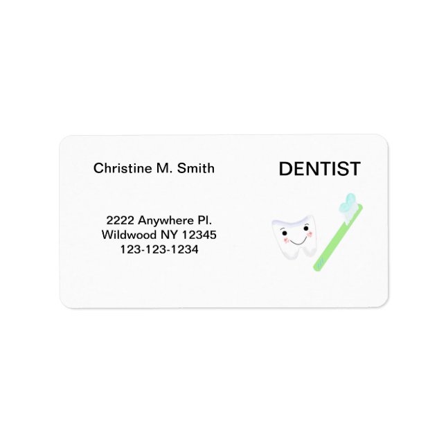 Étiquette Dentiste Dent et Brosse à Dents (Devant)