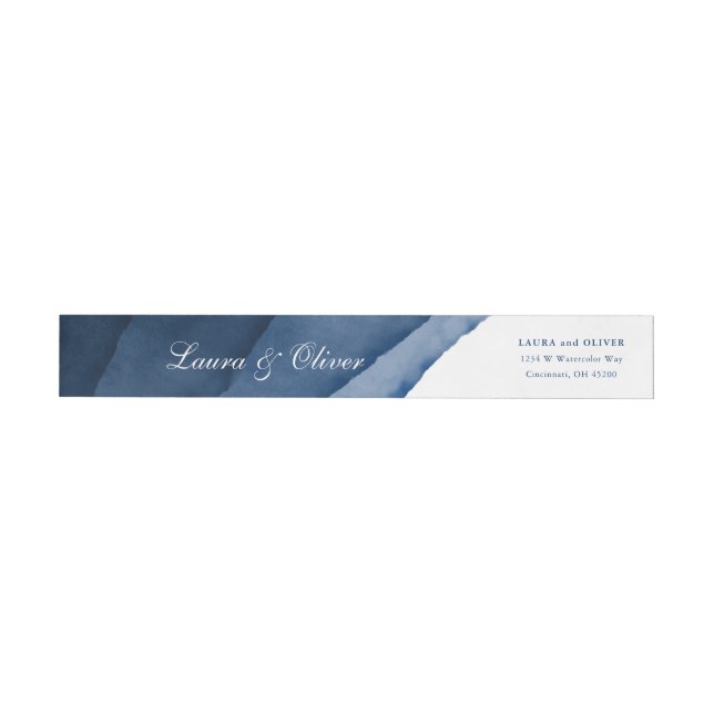 Étiquette d'enveloppement Mariage d'aquarelle bleu (Individuel)