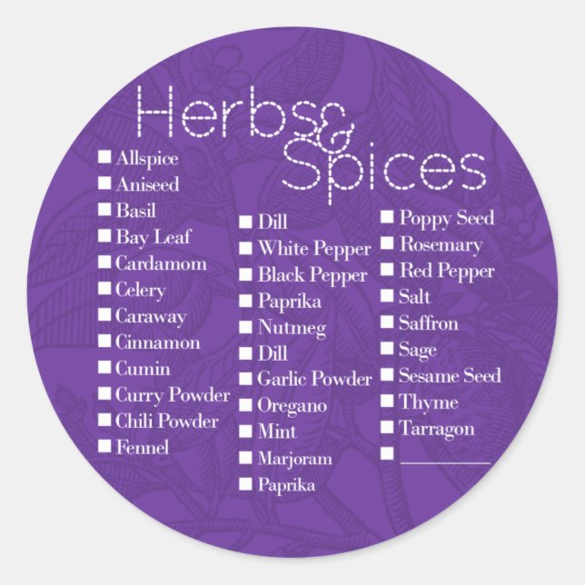 Étiquette des herbes et épices violets (Devant)