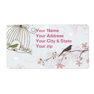 Étiquette des oiseaux et fleurs de printemps