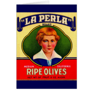 étiquette des olives de LaPerla dans les années 19