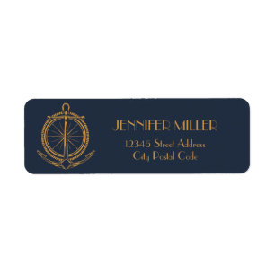 Étiquette Design nautique avec boussole et ancre en or