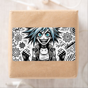 Étiquette dessin animé joyeux art original blu_eyes black_a