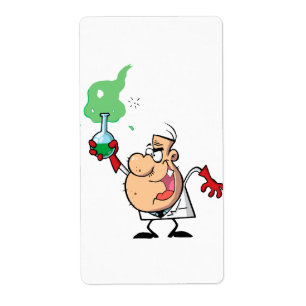 Étiquette dessin animé scientifique fou avec potion