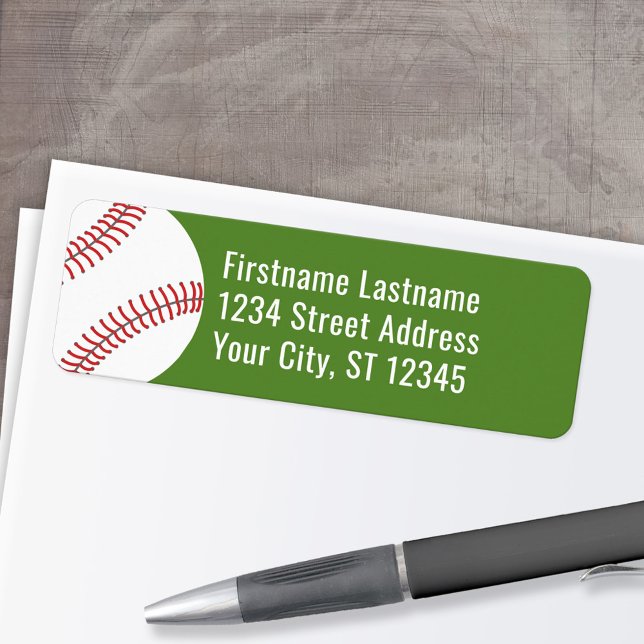 Étiquette Dessin de baseball avec adresse de retour - vert (Personalized Return Address Label)