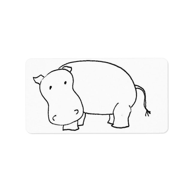 Étiquette Dessin de trait hippo mignon (Devant)