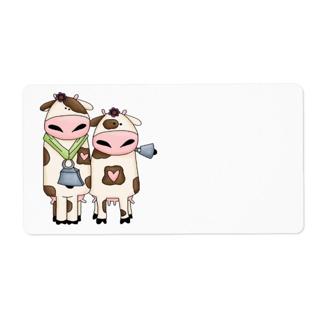 Étiquette dessin humoristique du couple de vache moo (Devant)