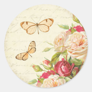 Étiquette d'été fleurie Rose vintage avec papillon