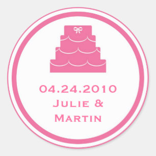 Étiquette d'étiquette de mariage de gâteau rose