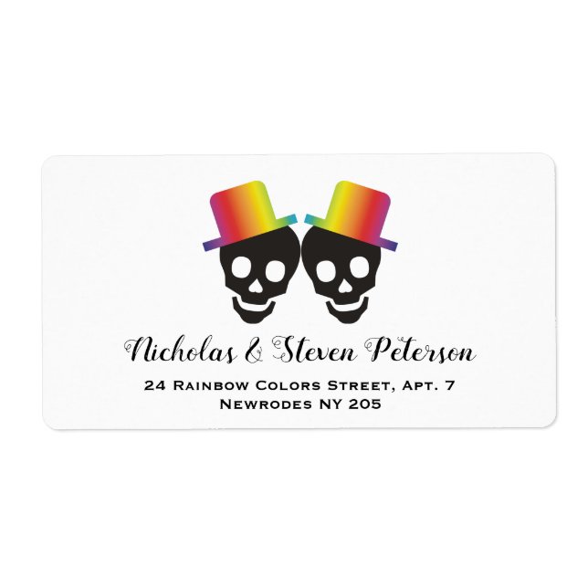 Étiquette Deux crânes rainbow couleurs gay mariage (Devant)