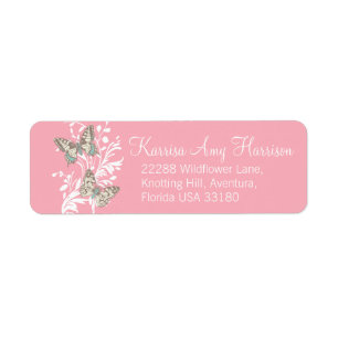 Étiquette Deux papillons rose mariage mince réponse étiquett