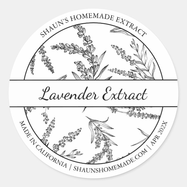 Étiquette d'extraction de lavande de croquis noir  (Devant)