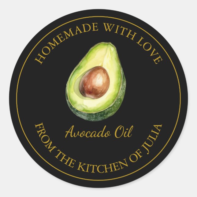 Étiquette d'huile d'Avocado fait maison Gold | Noi (Devant)