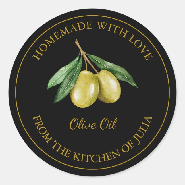 Étiquette d'huile d'olive maison Gold | Noir (Devant)