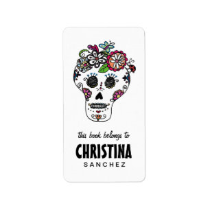 Étiquette Dia de Los Muertos, Crâne à sucre, Plaques de livr