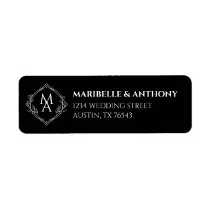 Étiquette Diamant Floral Monogramme Mariage noir Retour