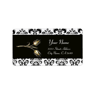 ÉTIQUETTE DIAMOND TULIPS BLACK WHITE DAMASK