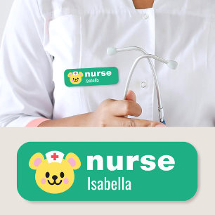 Étiquette d'infirmière à nom personnalisé Ourson v