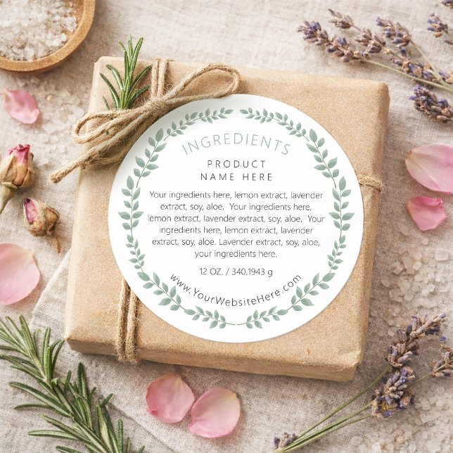 Étiquette d'ingrédients de Couronne de Verdure Sim (Simple Modern Greenery Wreath Ingredients Label)