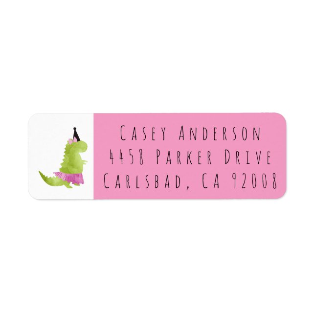 Étiquette Dinosaur Tutu Petite fille Pink Dino Thème Anniver (Devant)