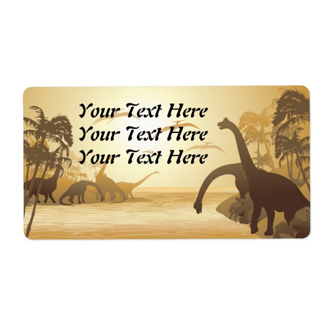 Étiquette Dinosaures sur le paysage jurassique tropical (Devant)